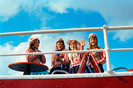 Marken  80's Schoolgirls in traditional costumes on board from Enkhuizen to Marken.